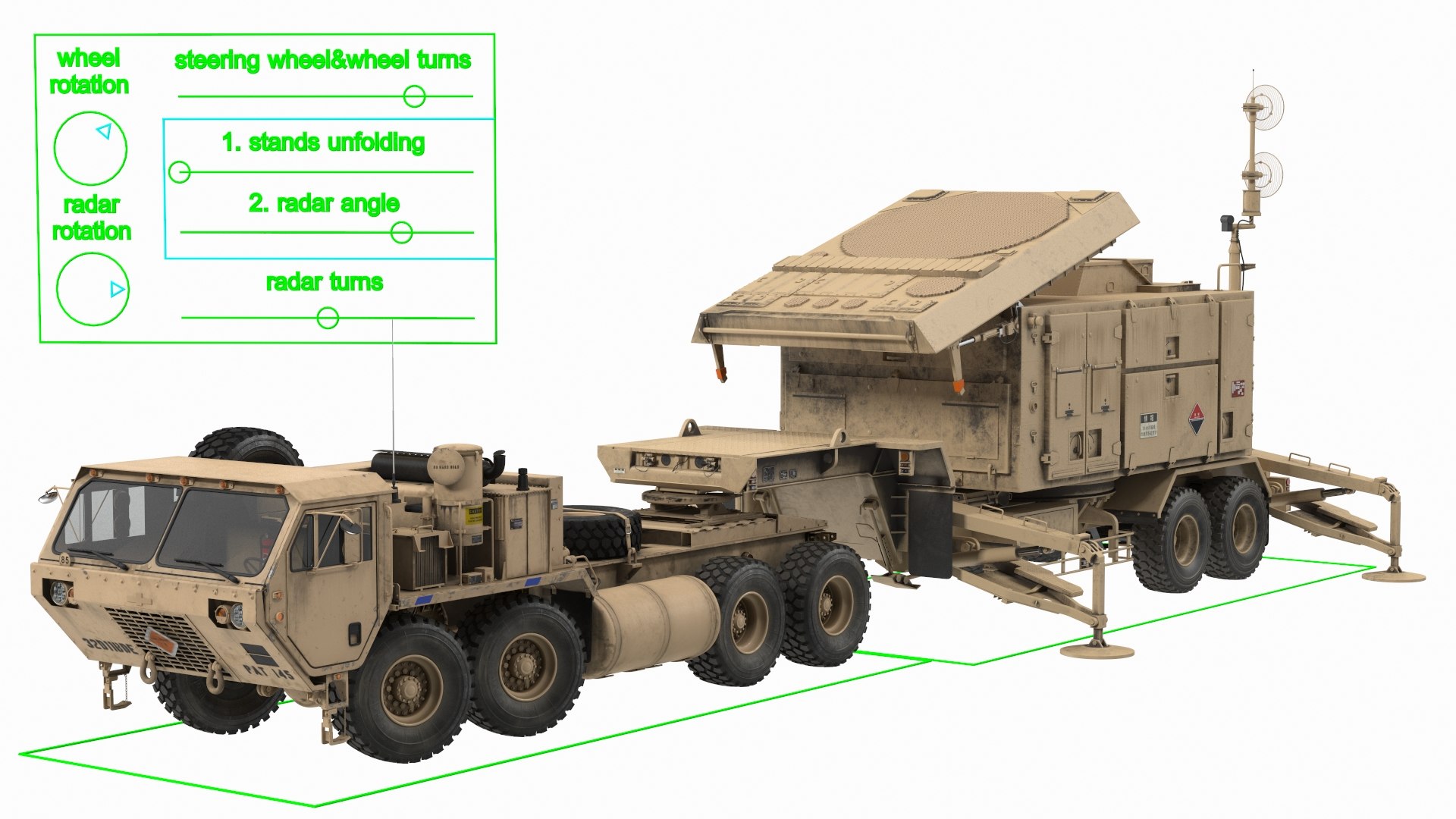 HEMTT M985 with AN MPQ53 Radar Desert Rigged 3D model preview