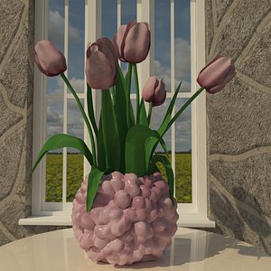 3D Purple tulips bouquet in a vase