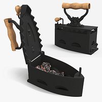 Charcoal Iron with Open Lid and Burning Coals