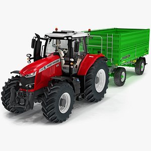 Massey Ferguson 7700S with Tipping Trailer Joskin Tetra Cap 5025 19DR160 3D model