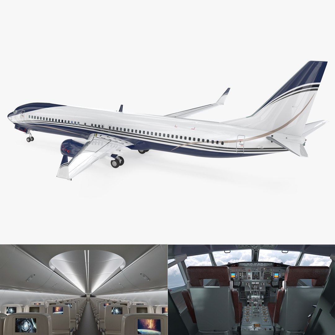 Boeing 737-900 with Interior Generic Rigged 3D model preview