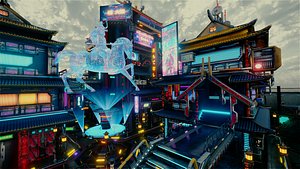 3D Japanese Futuristic Sci-Fi Cyberpunk Mechanical City