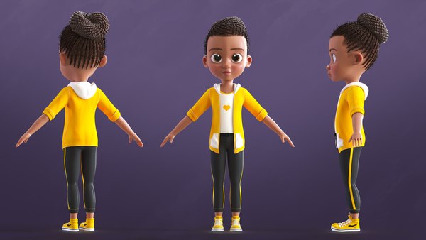 Cartoon Afro Girl 2 - Toon Rigged Child Character Maya Version 3D model