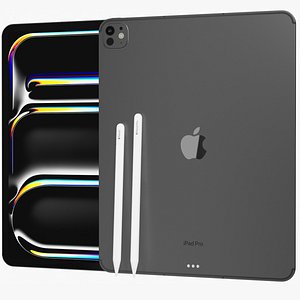 3D Apple iPad Pro 13 2024 5th gen WiFi and Cellular with Pencils Black