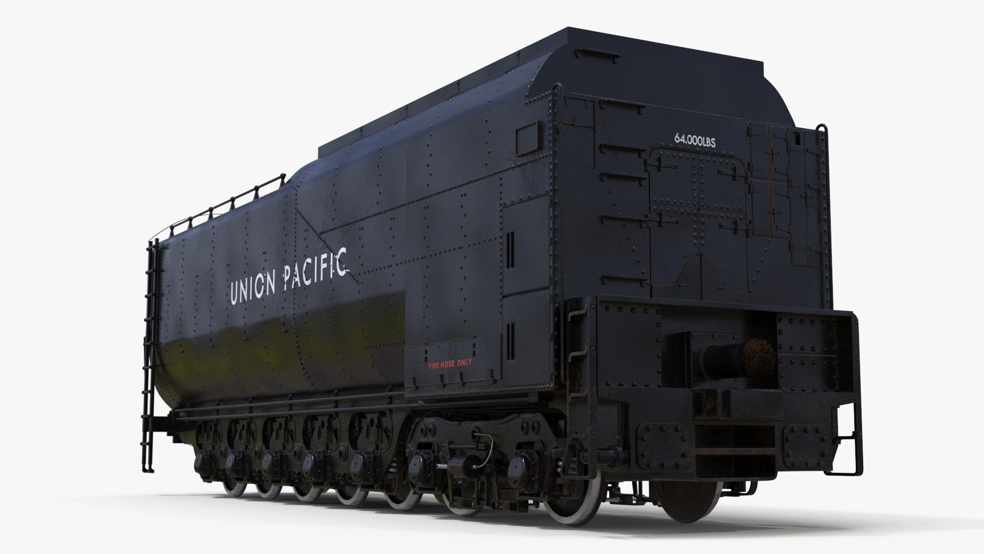 Trailed Tender for Locomotive Rigged 3D model preview