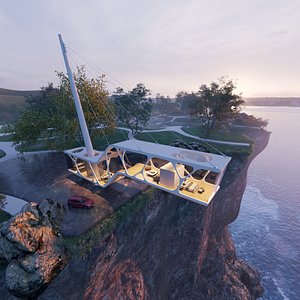 3D Mountain cliff house  Modern Organic architecture  3ds max corona