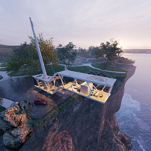 Beach Mountain cliff house Modern Organic architecture 3ds max corona