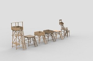 wooden watch tower set 3D model 3D model