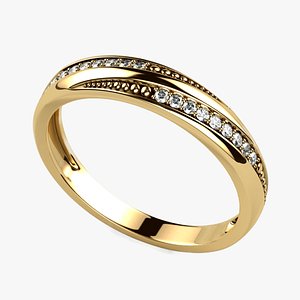 Gold Ring with Diamonds 3D