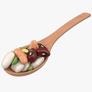 Wooden Spoon Filled With Mixed Beans
