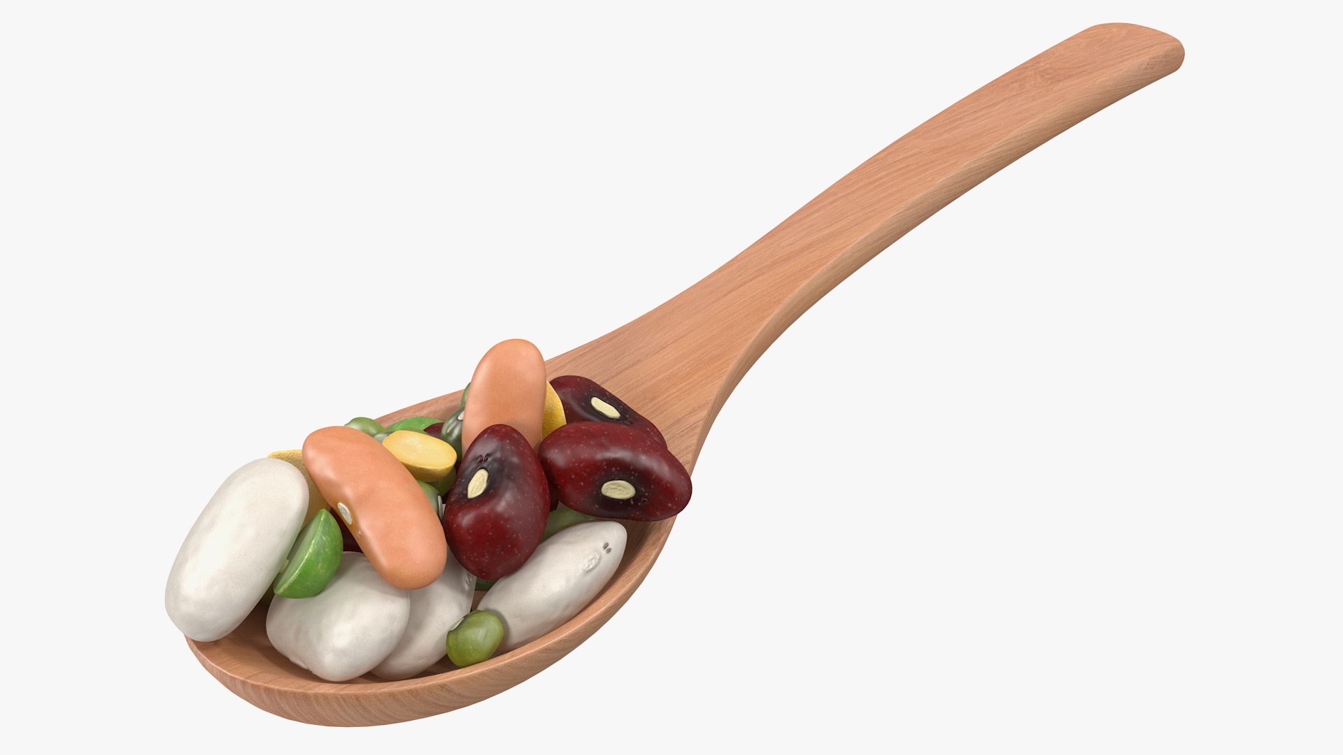 Wooden Spoon Filled With Mixed Beans 3D model preview
