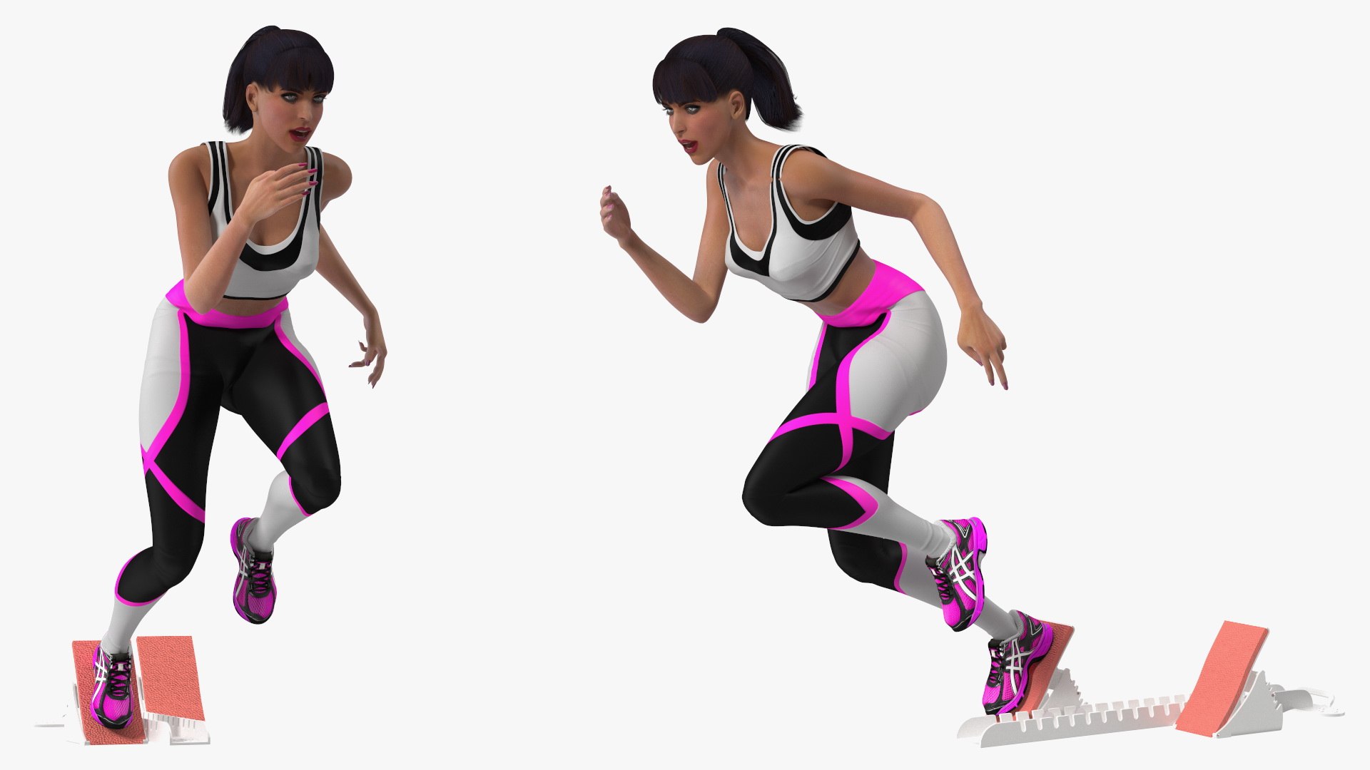 Woman Athlete with Starting Block Rigged for Maya 3D model preview