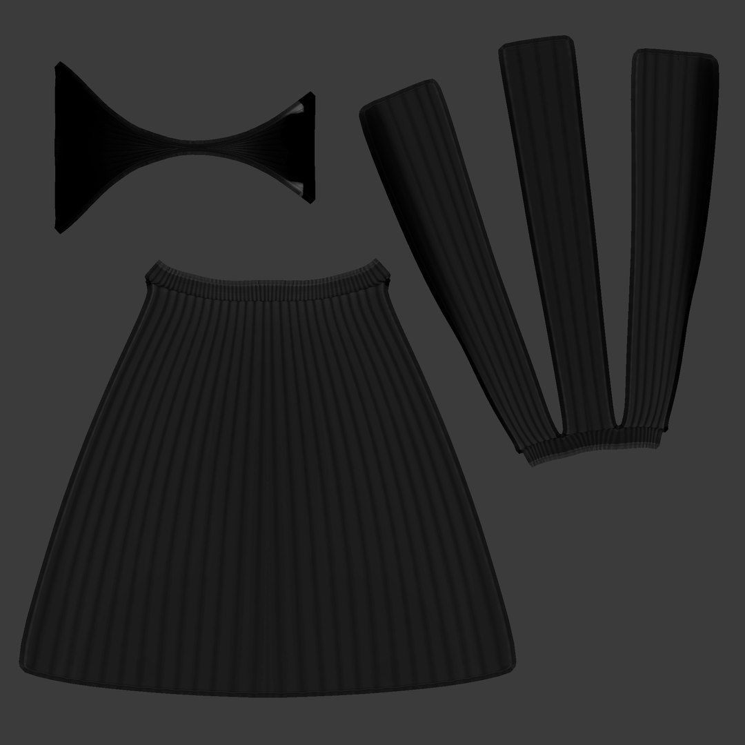 3D Black Midriff Top Long Strips Skirt Outfit - TurboSquid 2008733