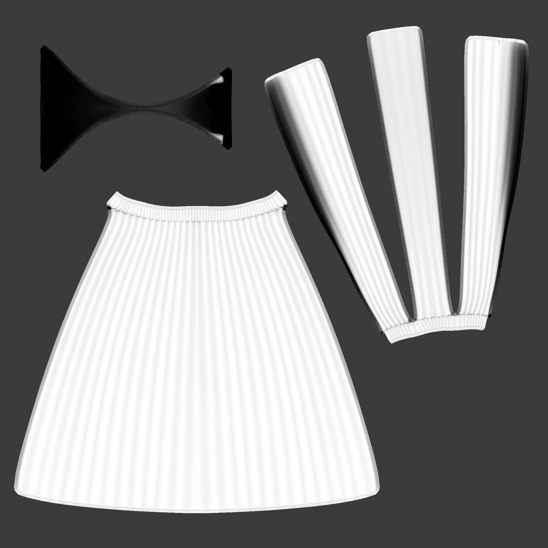 3d Black Midriff Top Long Strips Skirt Outfit - Turbosquid 2008733