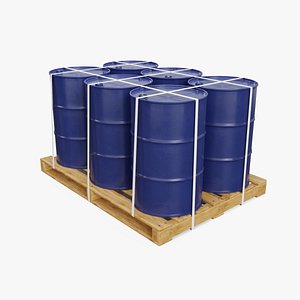 Blue Barrels with Pallet 3D model
