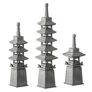 3D Stone Pagoda Japanese Garden Lantern Tower model