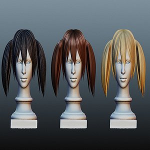 Female hair low poly 3 color model model