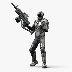 Futuristic Armored Robot with Rifle 3D