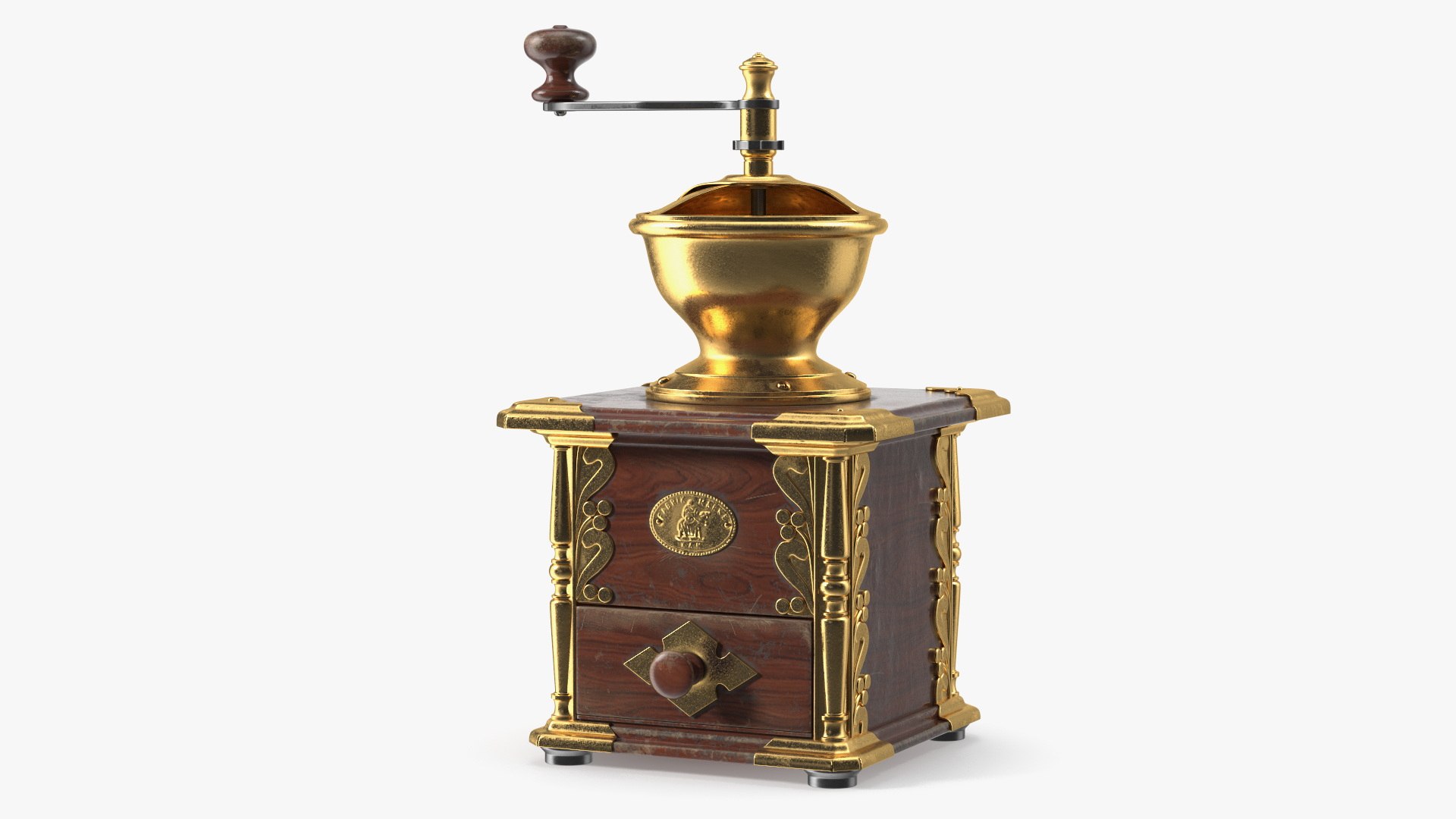 Hand-Crank Coffee Grinder Gold 3D model preview