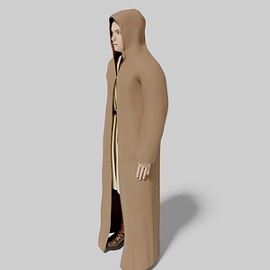 Jedi with robe (rigged and animated)