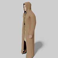 Jedi with robe (rigged and animated)