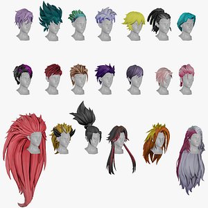 20 Stylized Male Hair Models Pack 1 - Low Poly 3D