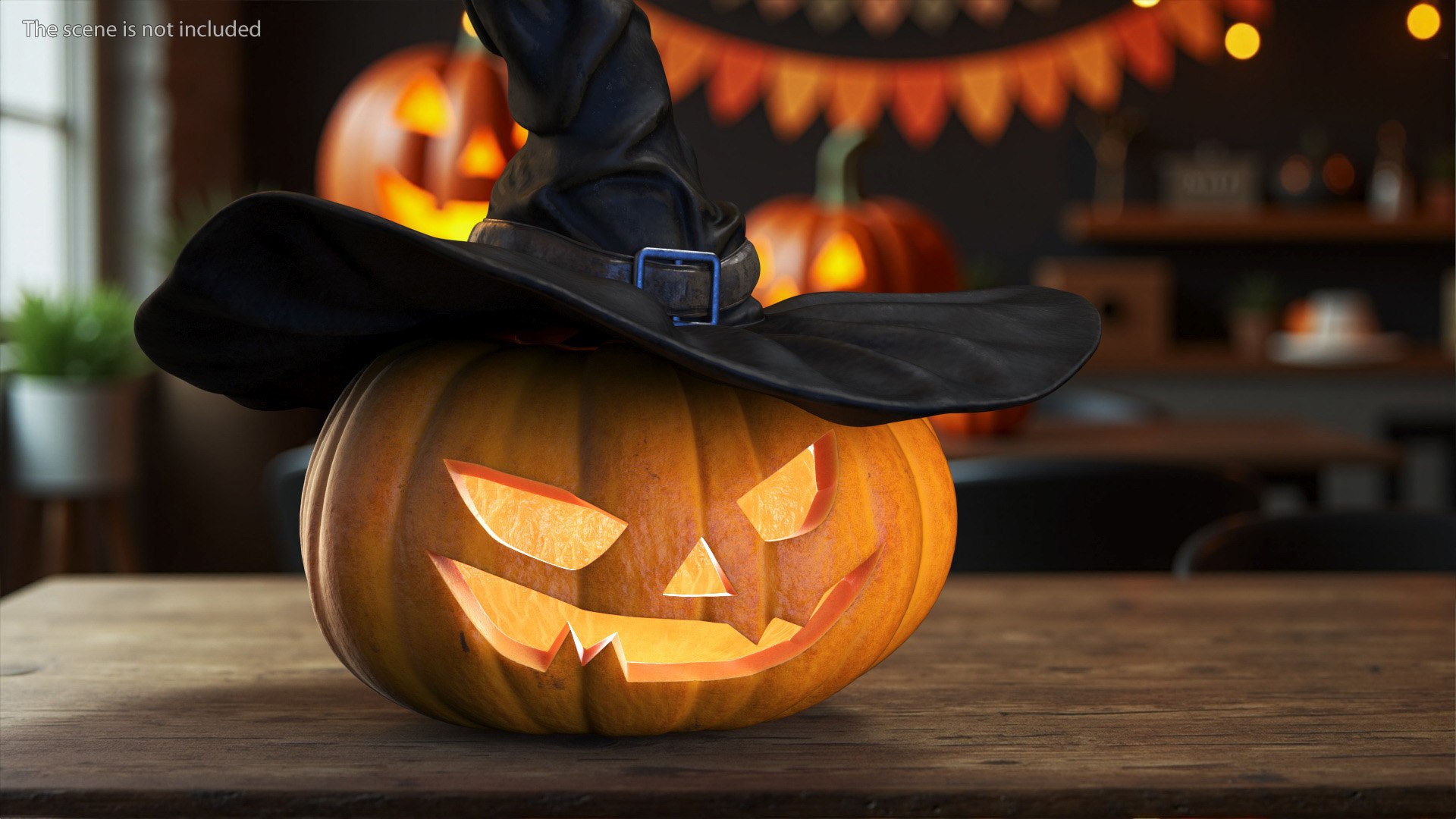 3D Model Glowing Jack O Lantern In Witch Hat - TurboSquid 2371461