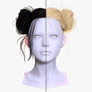 Cute Messy Buns Hairstyle - Realistic 3D Asset model