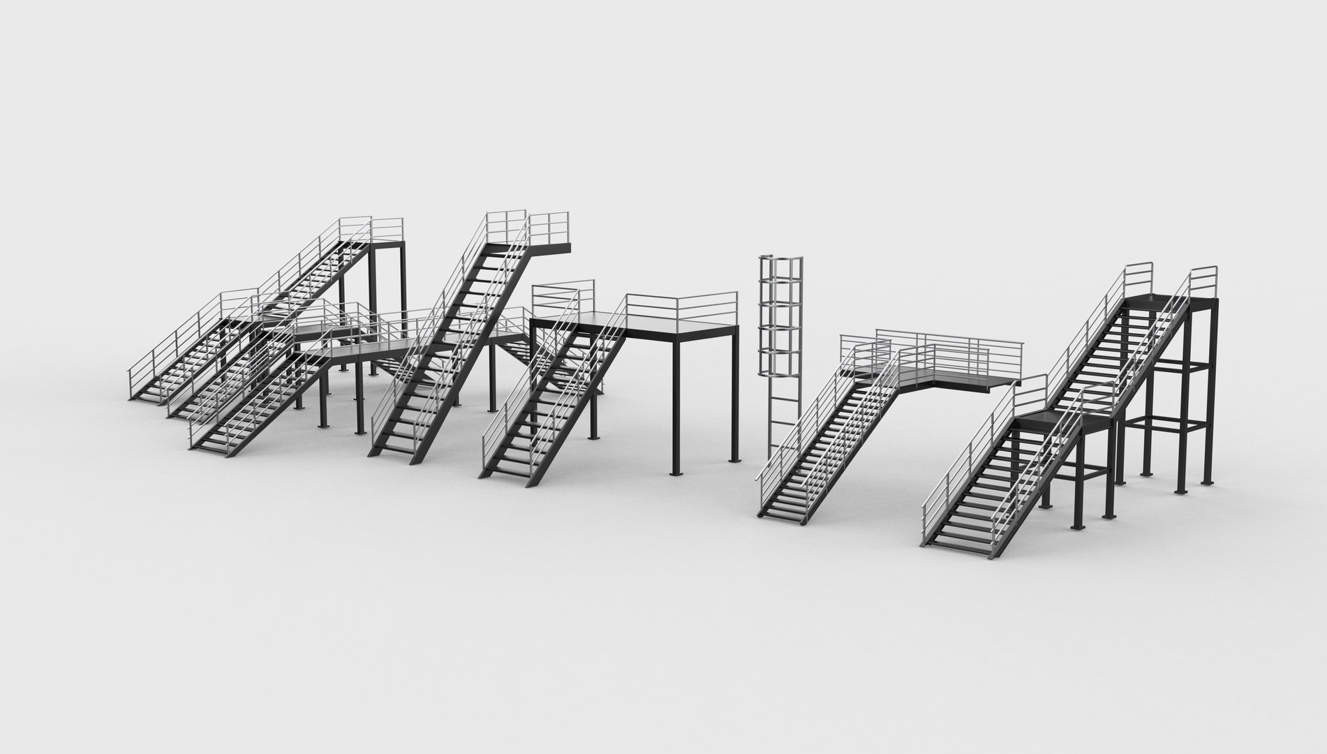 Modular Industrial Stairs Set 02 3D Model 3D - TurboSquid 2519476