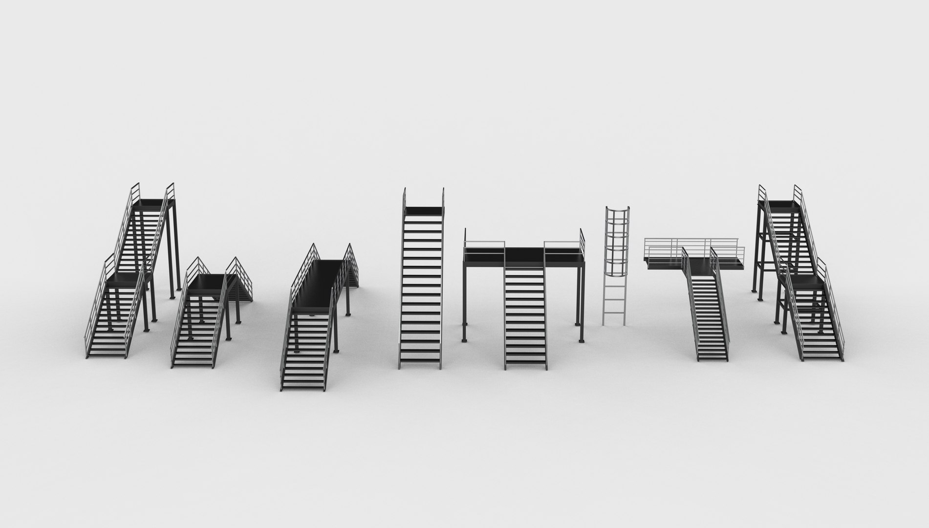 Modular Industrial Stairs Set 02 3D Model 3D - TurboSquid 2519476