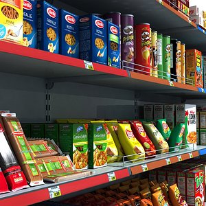 3d model supermarket shelves pack pasta