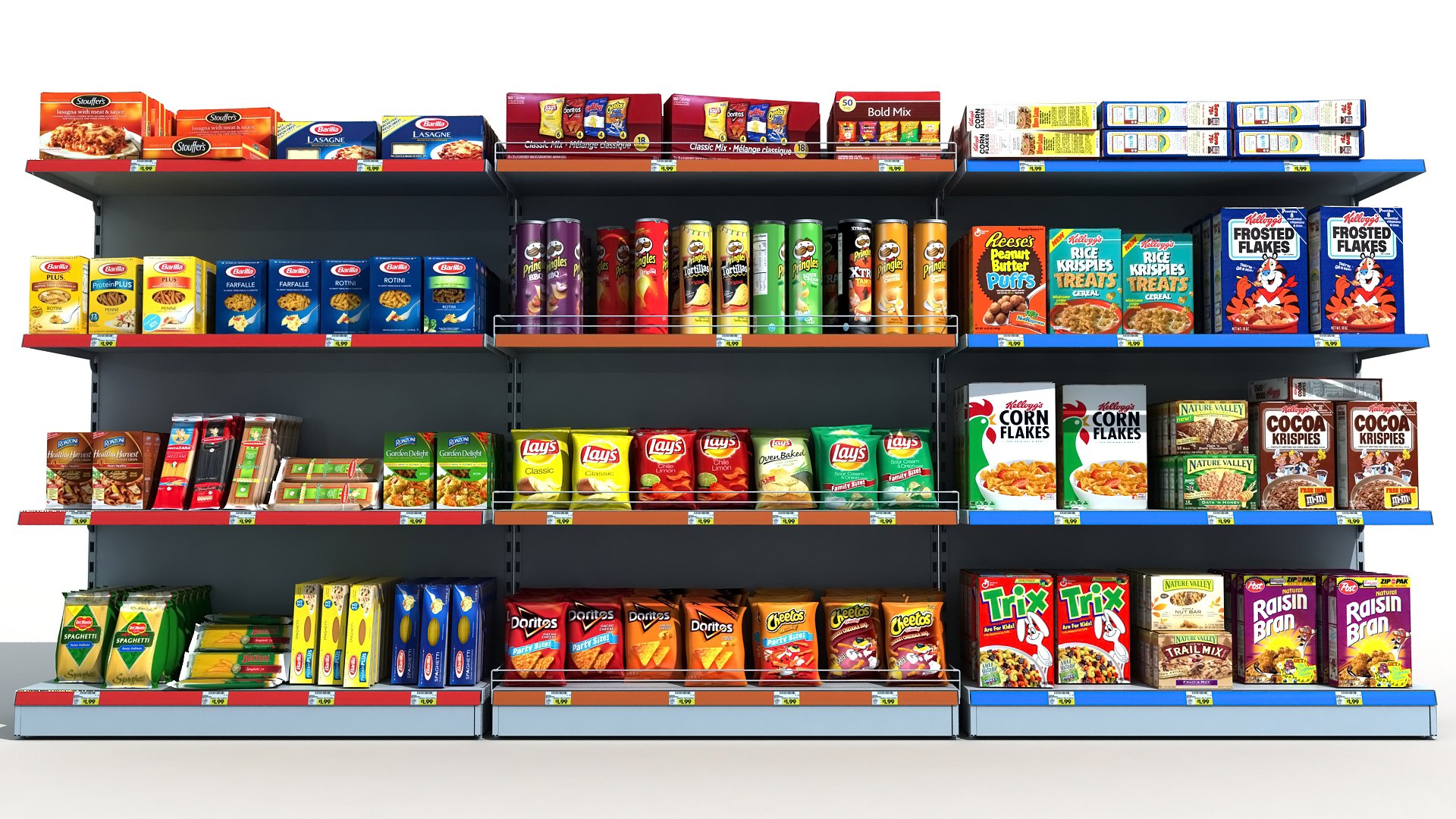 3d Model Supermarket Shelves Pack Pasta