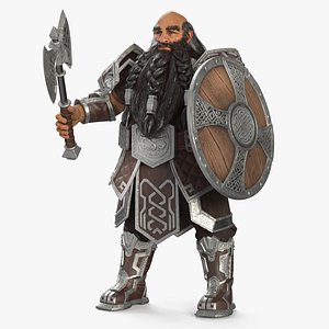 Dwarf Fighter with Axe and Shield Rigged for Maya 3D model