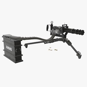 M134 Minigun Tripod Mounted and Ammo Crate Dirt