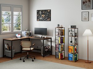 Modern Compact Home Computer Workspace Interior Scene 3D model