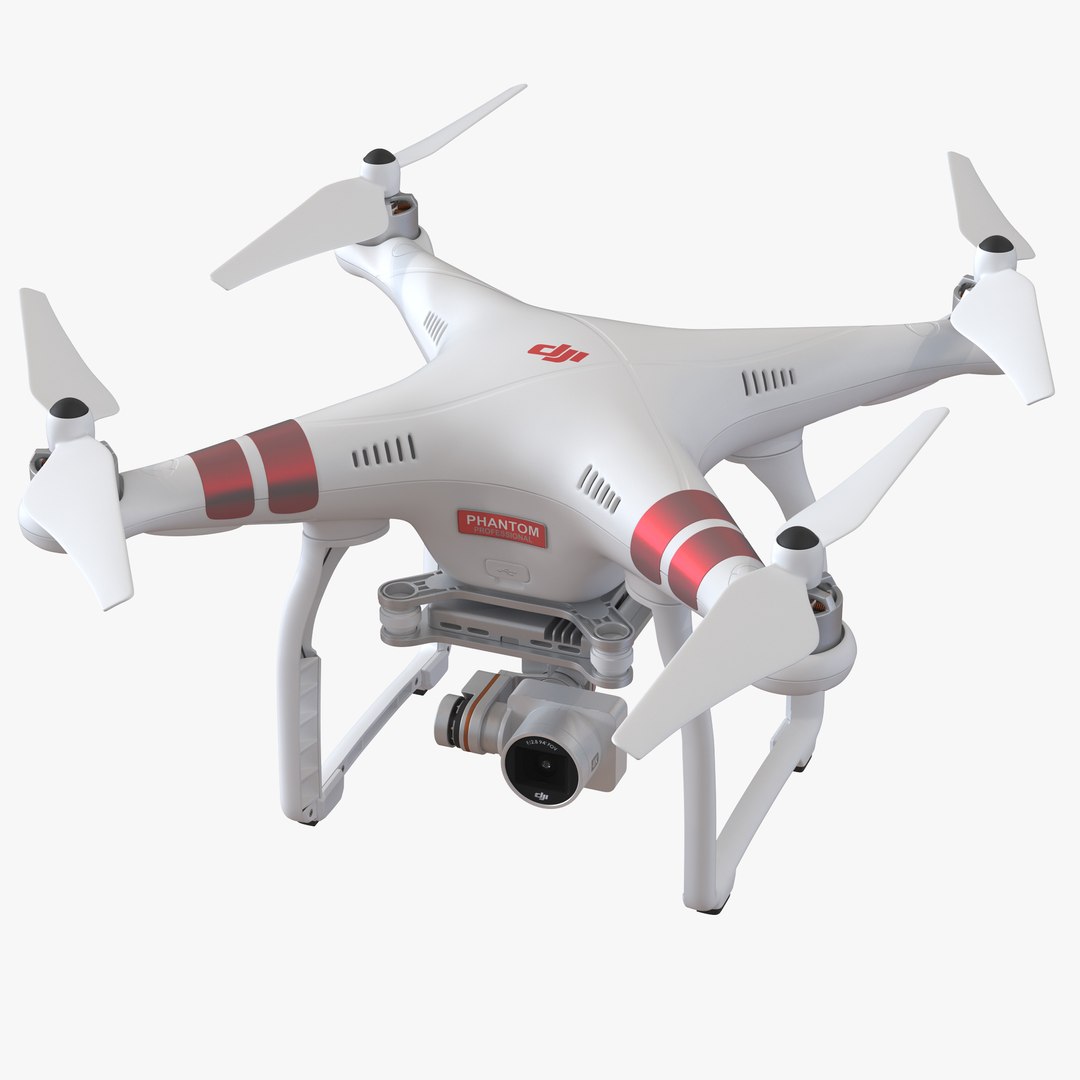 DJI Phantom 3 Professional Quadcopter Rigged Red 2 3D Model 3D model preview
