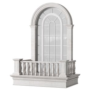 Classical Arched Window Balcony with Marble Baluster Detailing - Facade Element 3D model