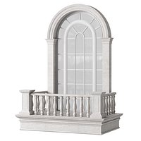 Classical Arched Window Balcony with Marble Baluster Detailing - Facade Element