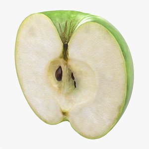 3ds green apple cut half