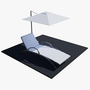 Sun lounger and parasol for relaxation 3D