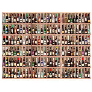Large rack with different types of alcohol