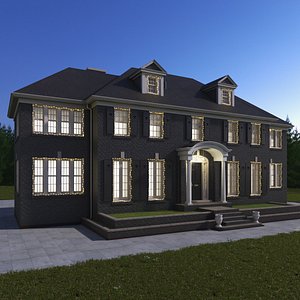 3D Classic Brick Colonial House With Garland