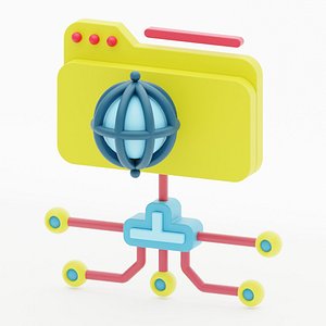 3D FTP Server 3d icon represented with folders and globe wireframe model