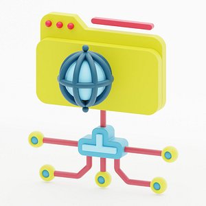 FTP Server 3d icon represented with folders and globe wireframe