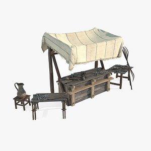 Ancient roadside stalls and tool shops 3D