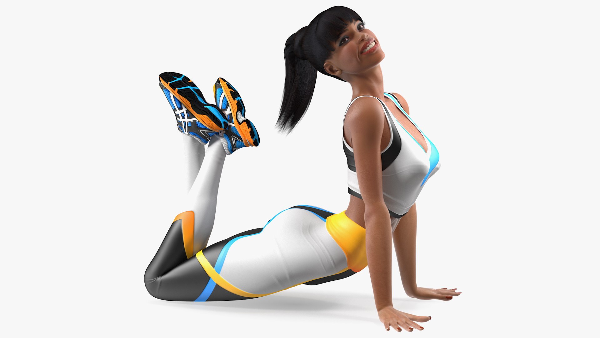 Light Skin Fitness Woman Lying Pose 3D model preview