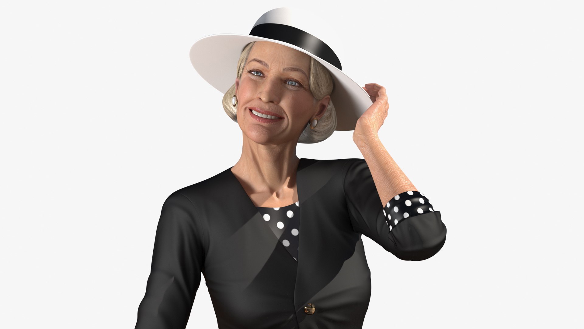 Old Lady wearing Casual Party Dress Rigged 3D model preview