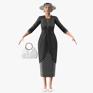 Old Lady wearing Casual Party Dress Rigged