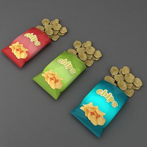 3D potato chips open packet model
