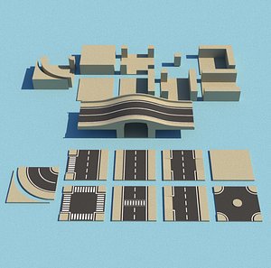 cartoon modular roads canals 3D